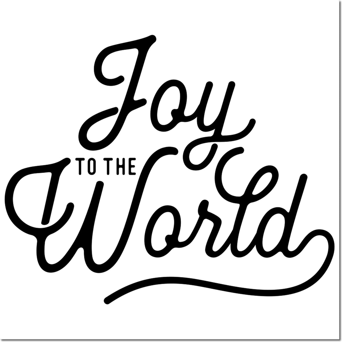 Black calligraphy Joy to the World stamp design on white background, for stamp and seal products.