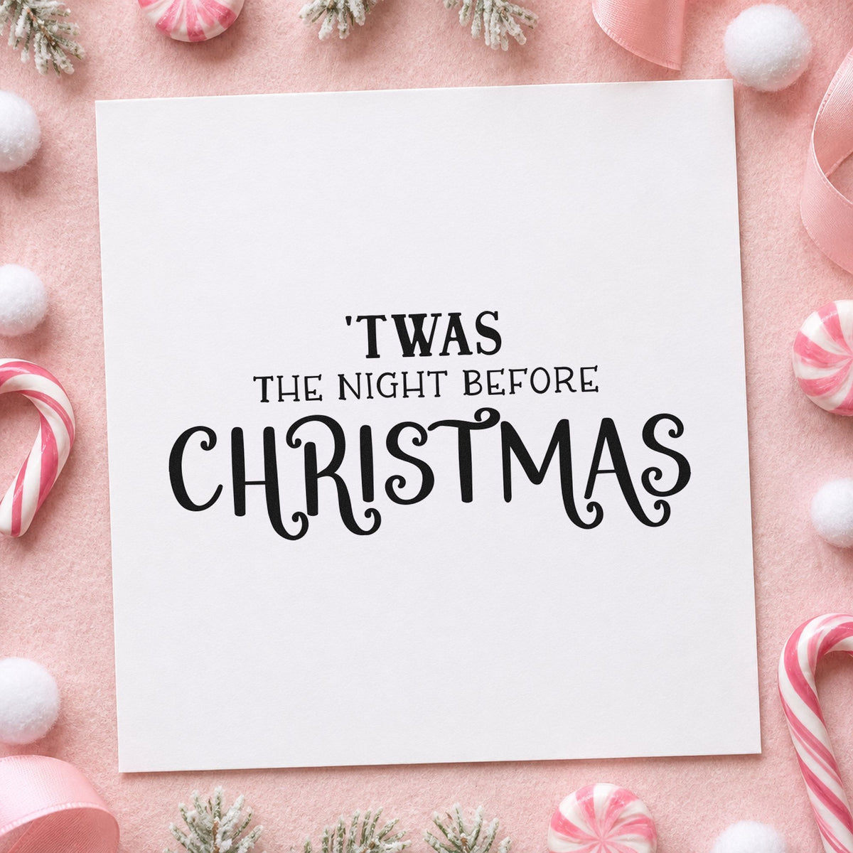 Twas The Night Before Christmas rubber stamp printed in black ink, ready for story opening cards and similar paper crafts.