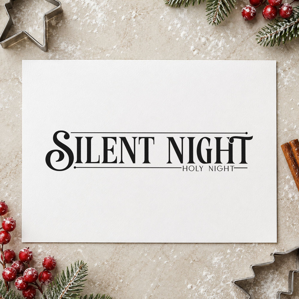 Silent Night Holy Night rubber stamp printed in black ink, ready for order of worship sheet and similar paper crafts.