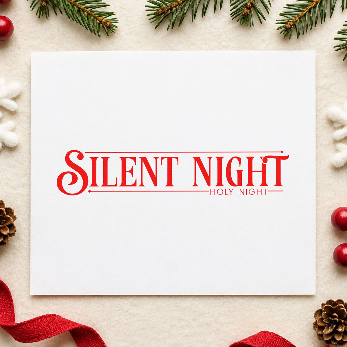 Silent Night Holy Night craft stamp in red ink on cardstock, an easy option for stole panel printing.