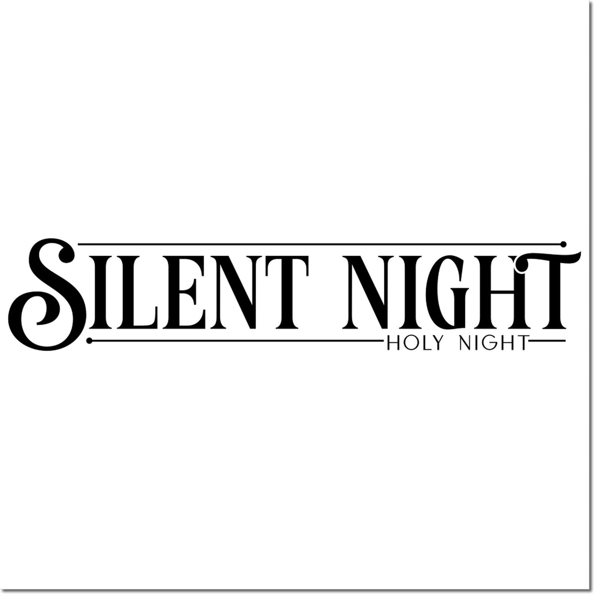 Black decorative stamp/seal reading Silent Night with Holy Night subtitle on a white background.