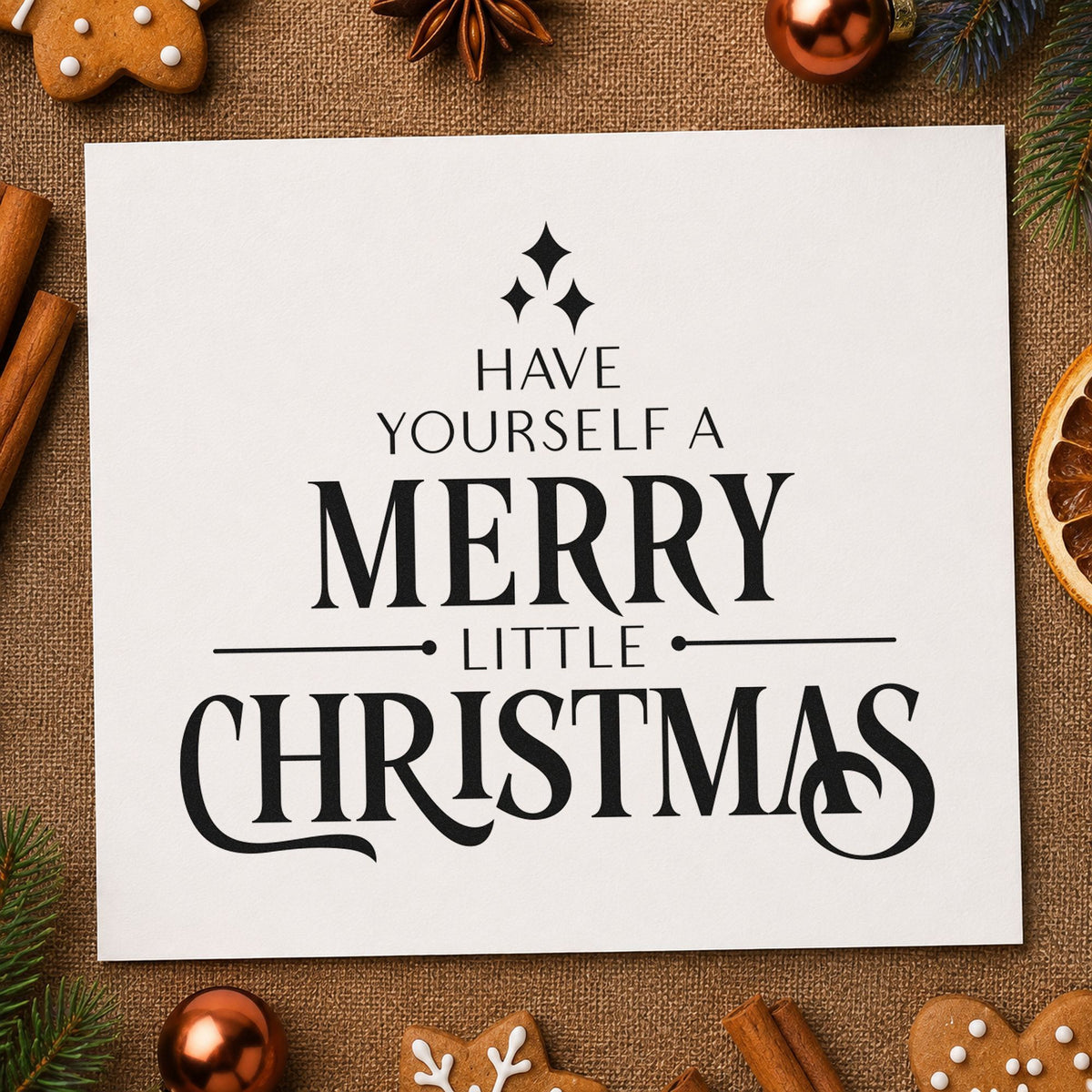 Have Yourself Merry Little Christmas rubber stamp printed in black ink, ready for block cover sheet and similar paper crafts.