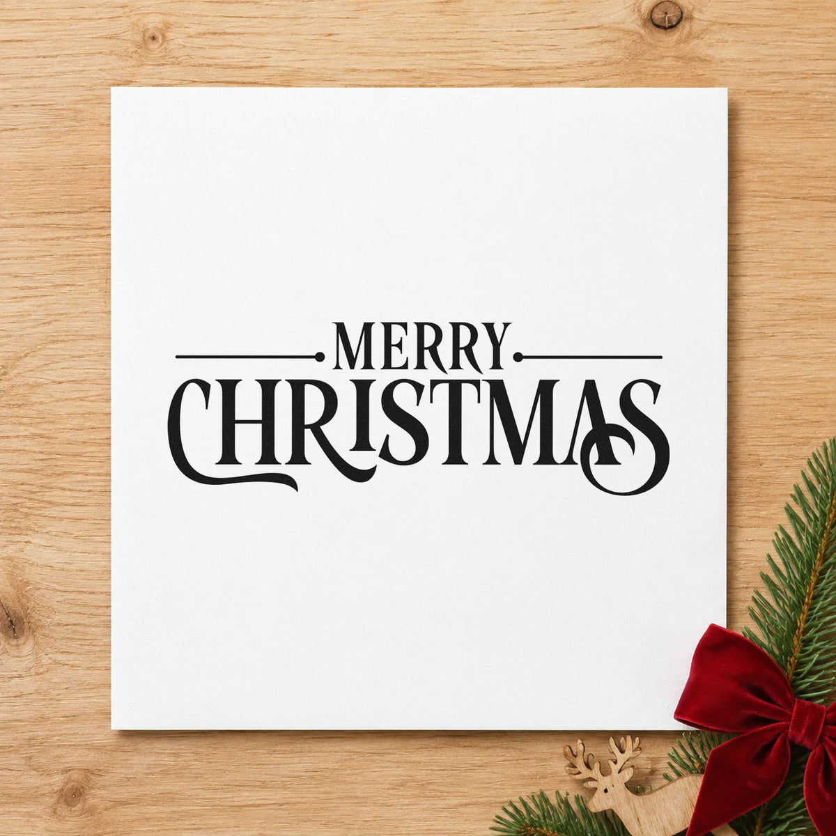Merry Christmas Decorative Serif craft stamp imprint in black ink on a handmade project, one idea being proof batch tags.