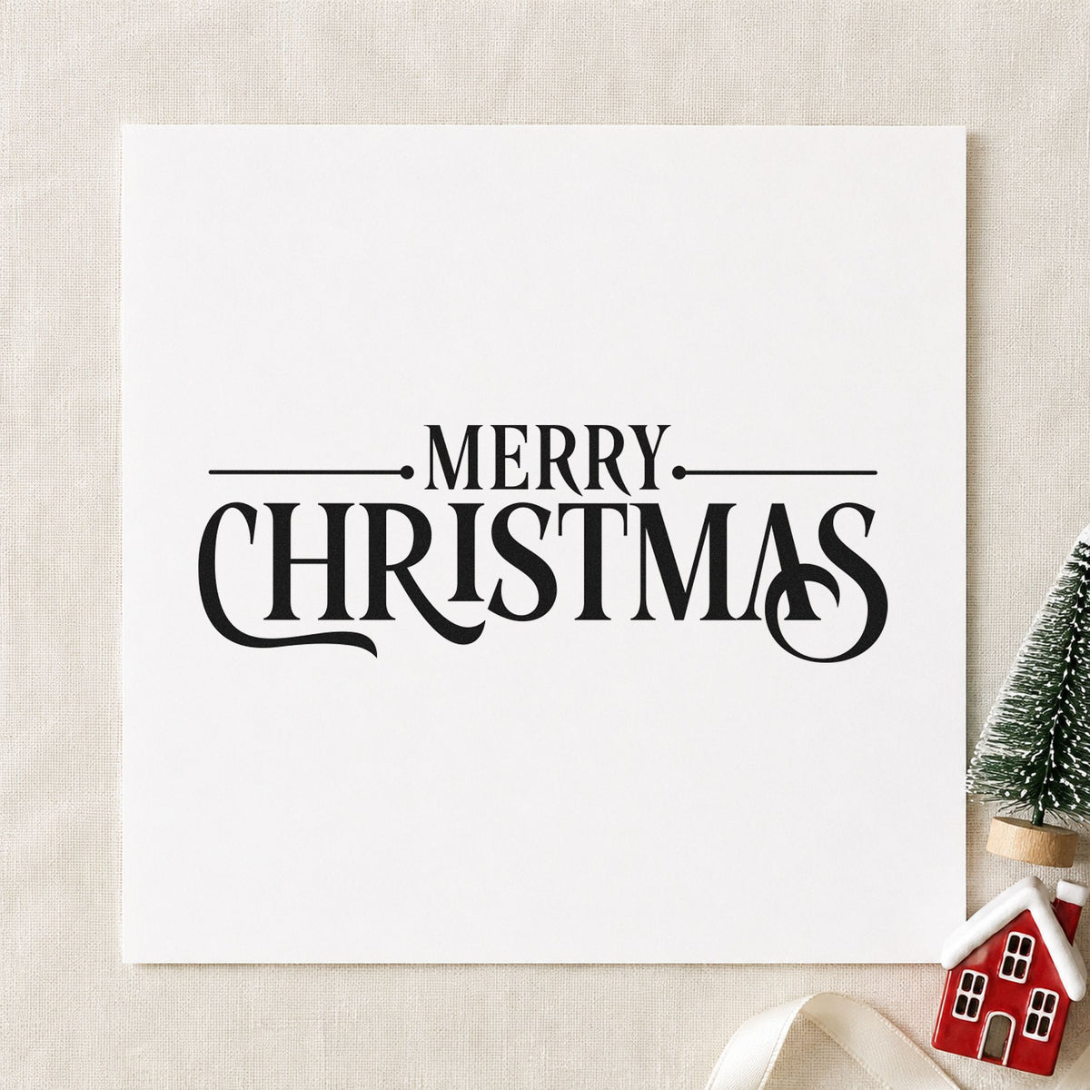 Merry Christmas Decorative Serif rubber stamp printed in black ink, ready for engraved look cards and similar paper crafts.
