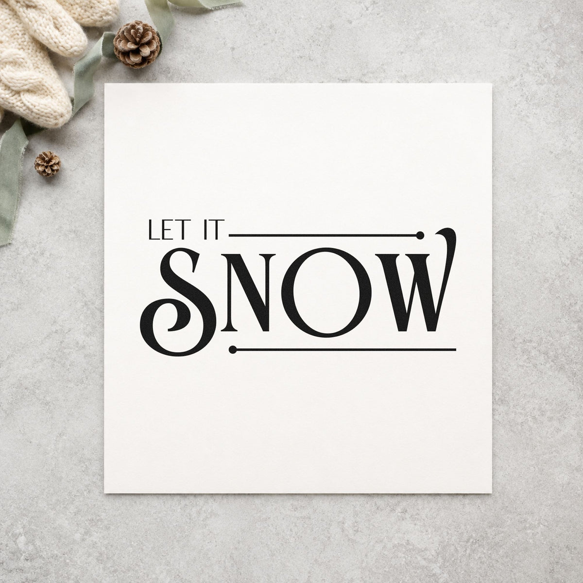 Let It Snow Serif rubber stamp printed in black ink, ready for buy plan sheet and similar paper crafts.