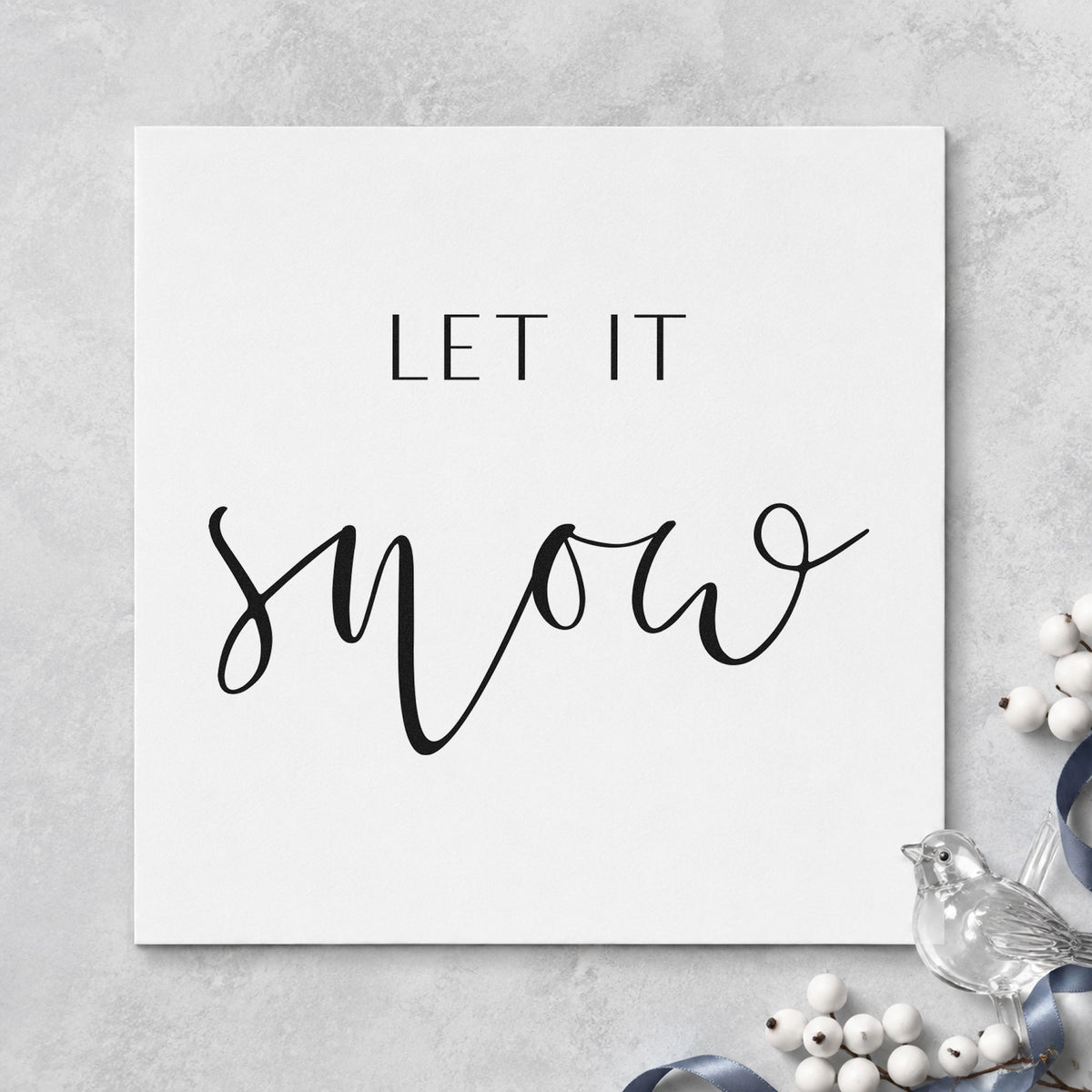 Let It Snow Fine Script rubber stamp printed in black ink, ready for routine log sheet and similar paper crafts.