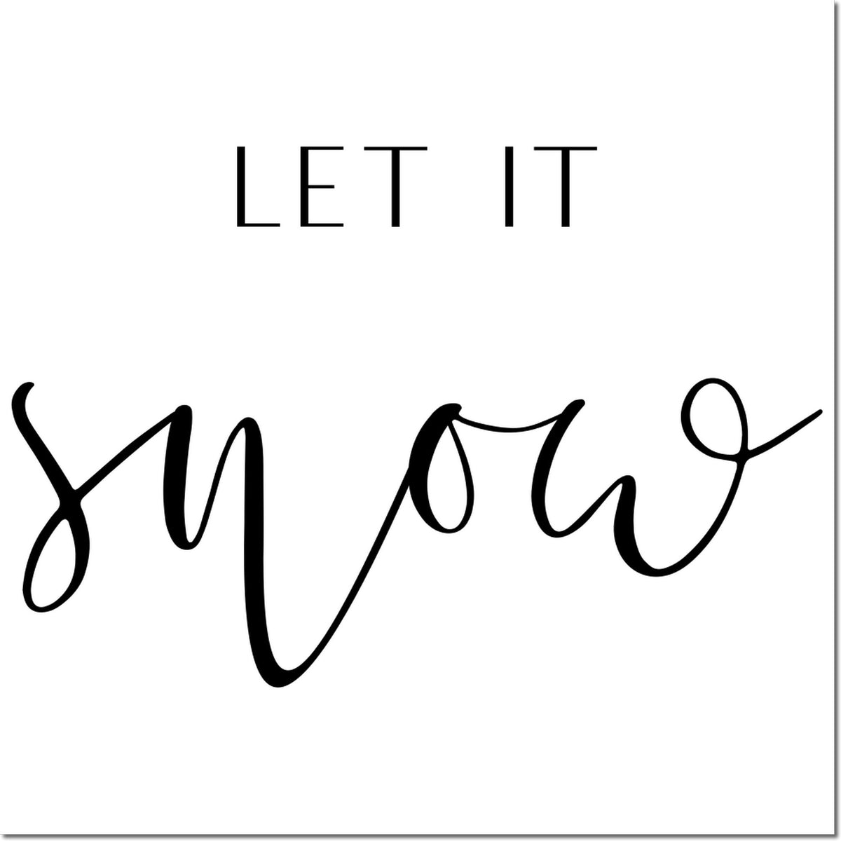 Black LET IT stamp and seal design with minimalist uppercase text and flowing script on a white background.
