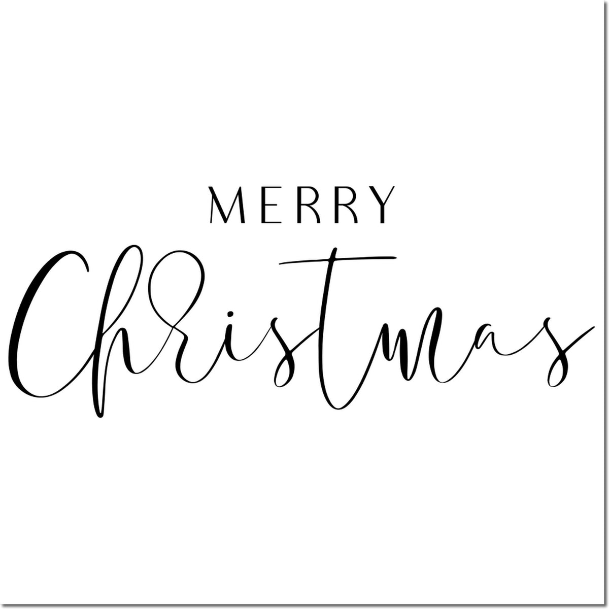 Black Merry Christmas stamp and seal design on white background, with elegant serif and flowing script lettering.