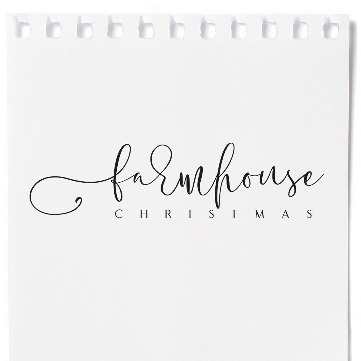 Black farmhouse Christmas stamp and seal design in black script on white punched paper, minimalist holiday lettering.