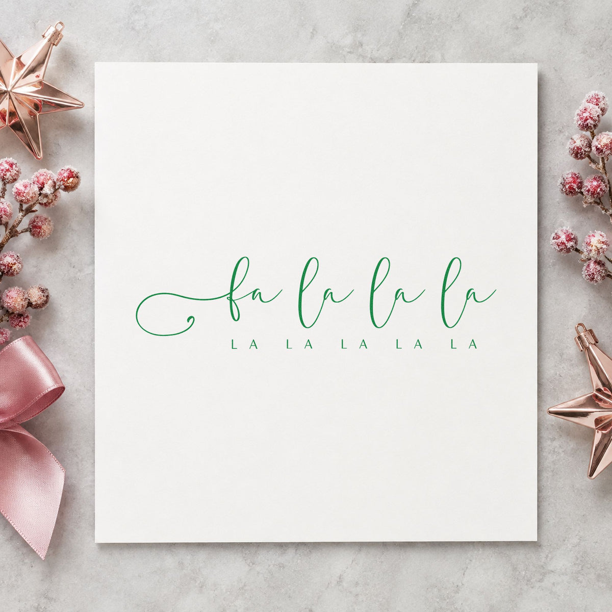 Fa La La Holiday Script craft stamp in purple ink on cardstock, an easy option for carol album page.