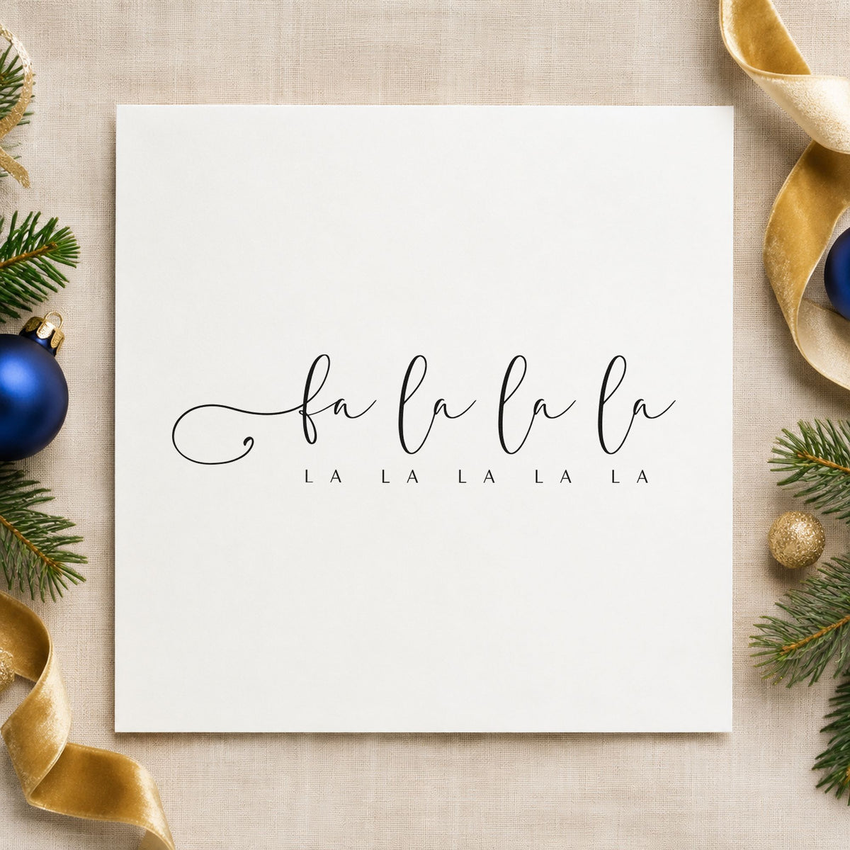 Fa La La Holiday Script rubber stamp printed in black ink, ready for repeated row cards and similar paper crafts.
