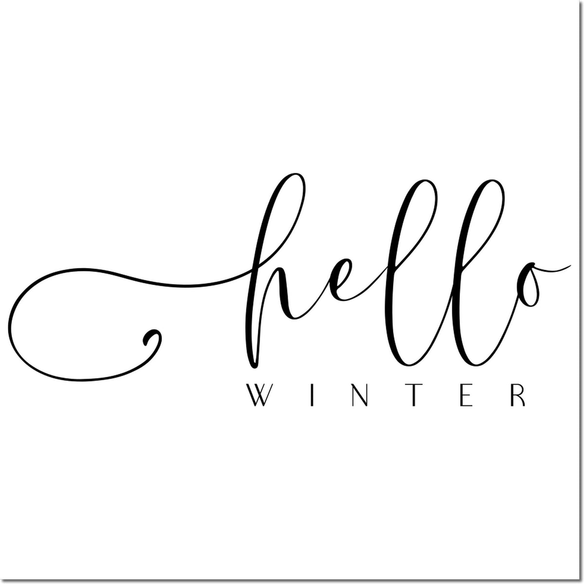 Black hello winter calligraphy stamp and seal design on white background.