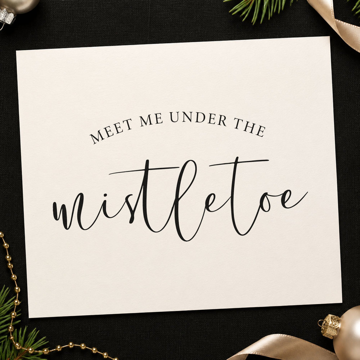 Meet Me Under Mistletoe Script rubber stamp printed in black ink, ready for crown section sheet and similar paper crafts.
