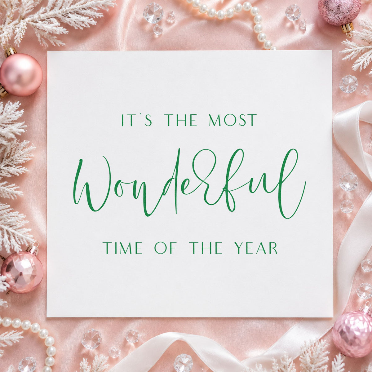 Most Wonderful Time Fine Script craft stamp in green ink on cardstock, an easy option for middle album page.