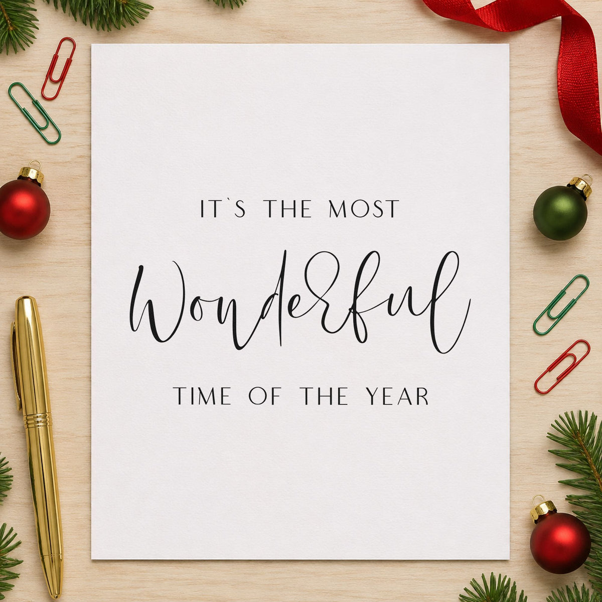 Most Wonderful Time Fine Script rubber stamp printed in black ink, ready for focus note sheet and similar paper crafts.