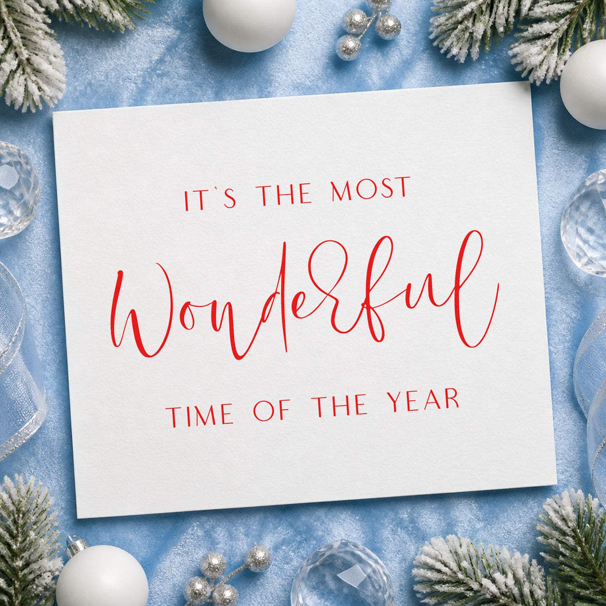 Most Wonderful Time Fine Script craft stamp in red ink on cardstock, an easy option for sash middle printing.