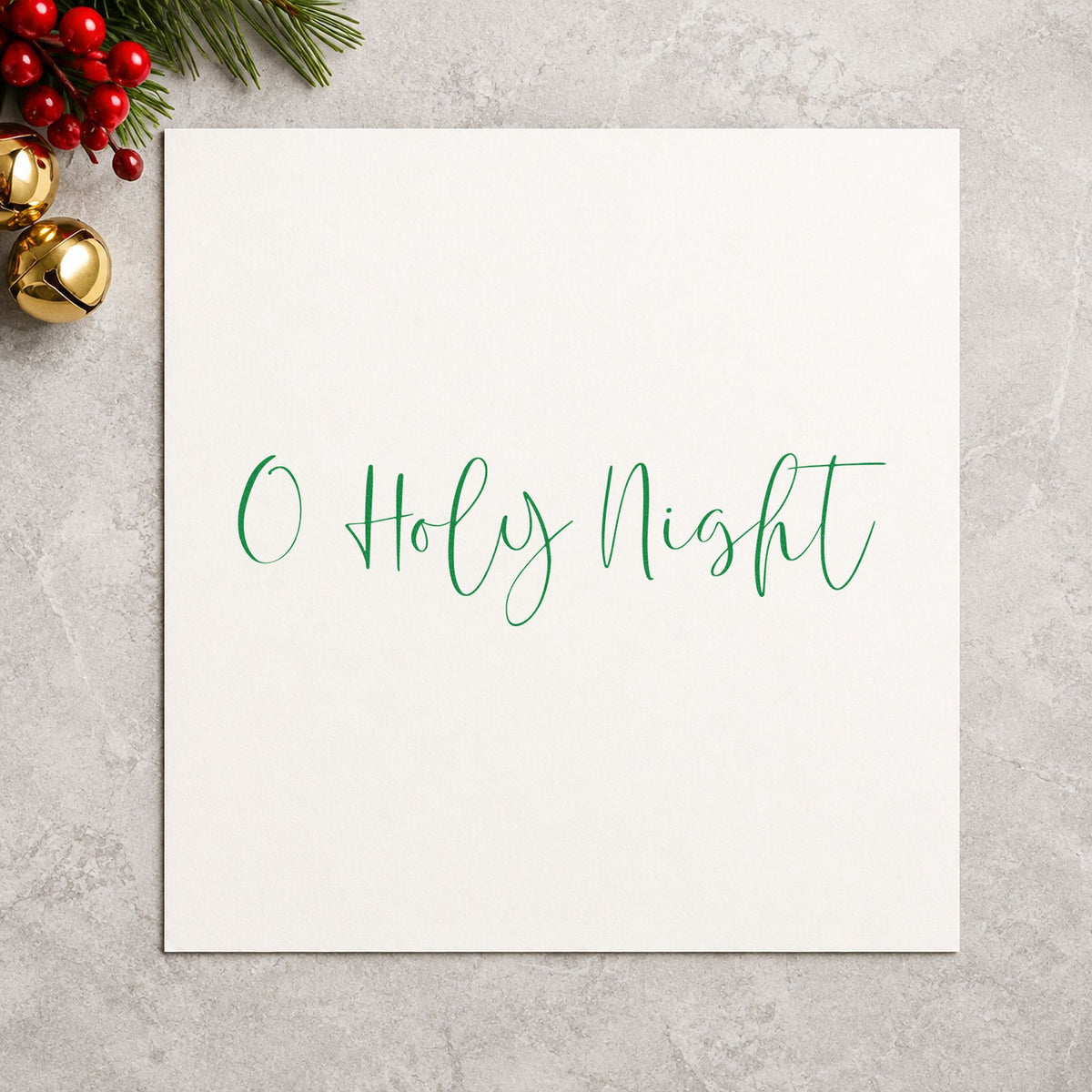 O Holy Night Fine Script craft stamp in purple ink on cardstock, an easy option for plain album title.