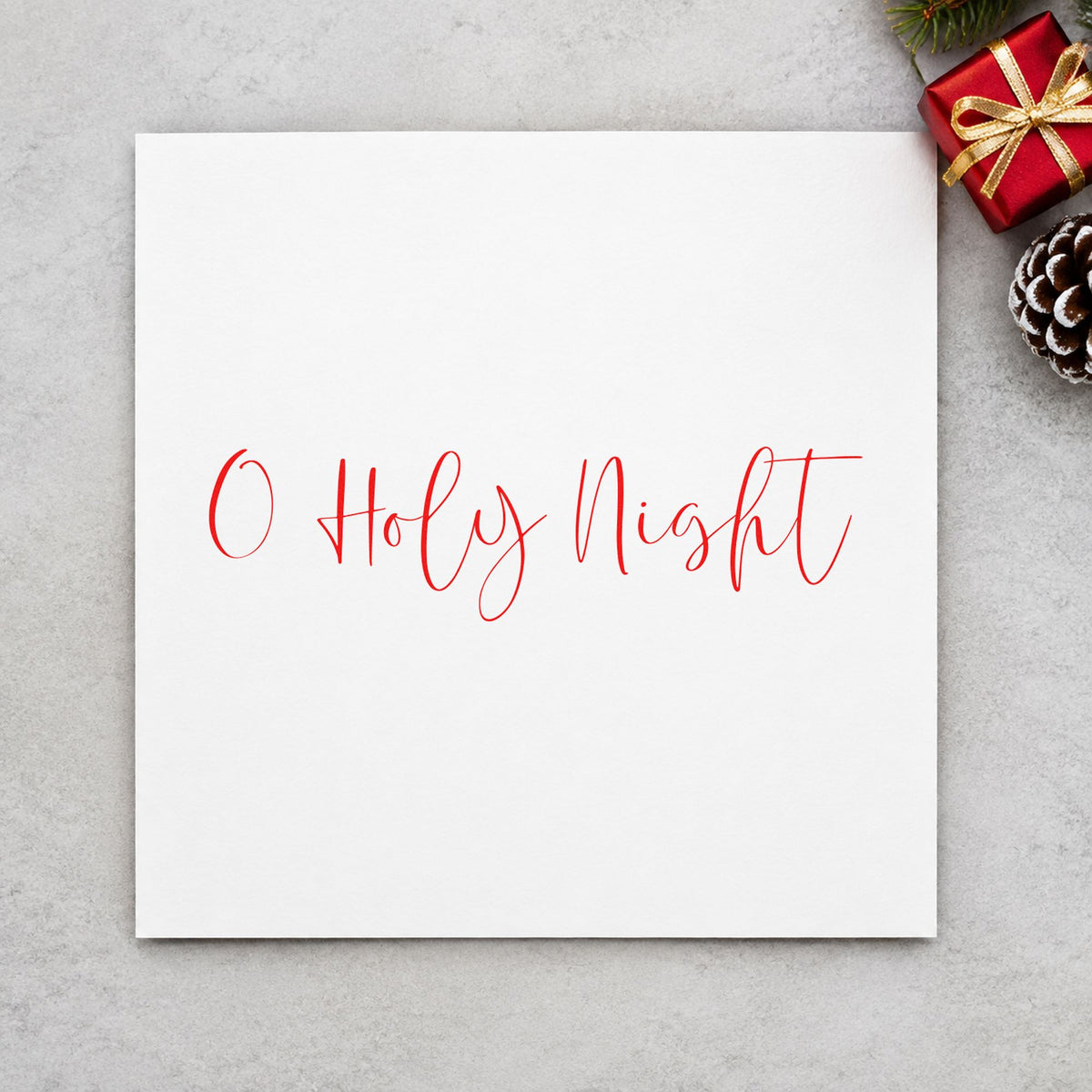 O Holy Night Fine Script rubber stamp shown in red ink, stamped for projects such as shelf lip labels.