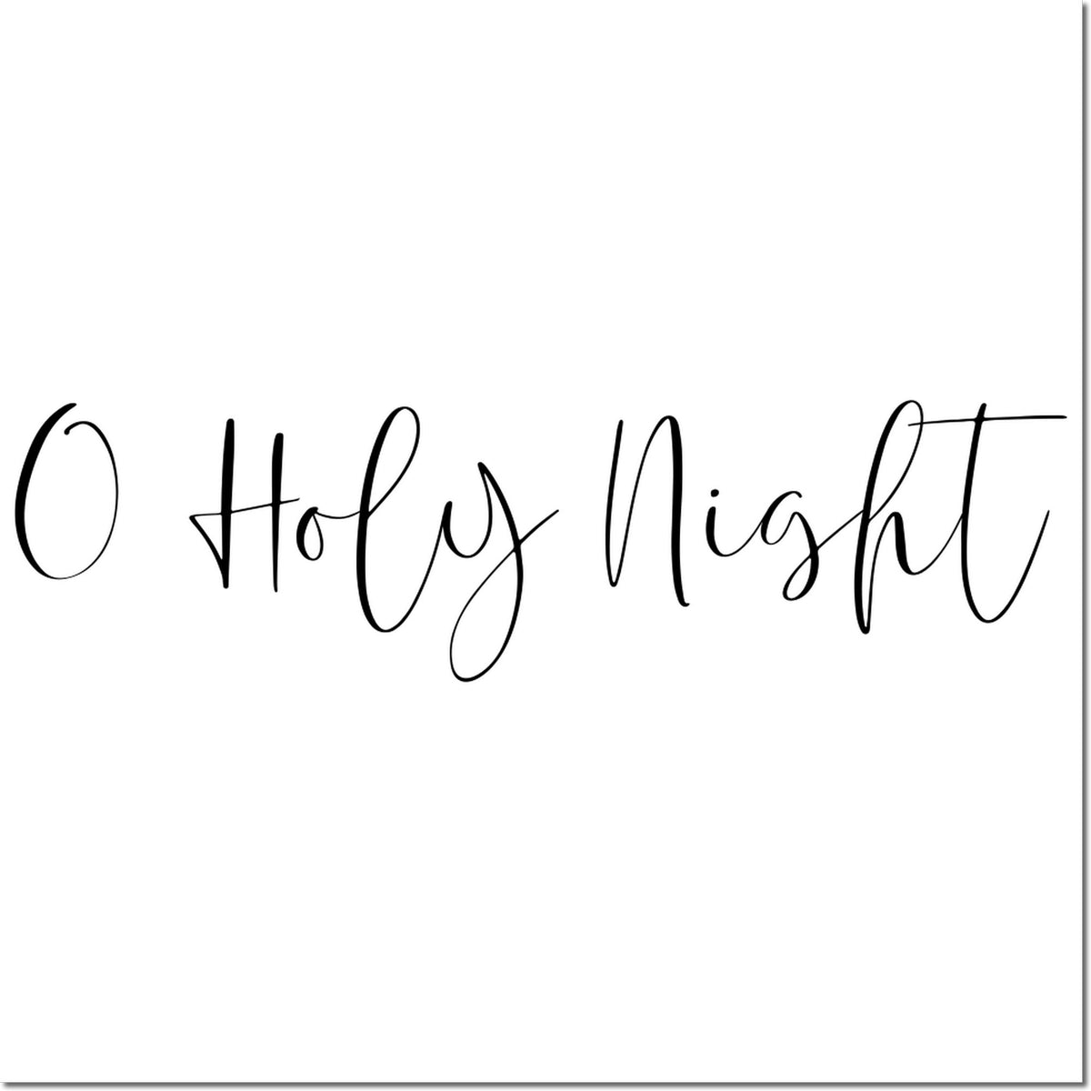 Black O Holy Night calligraphy stamp design in elegant script on a white background for holiday seals.