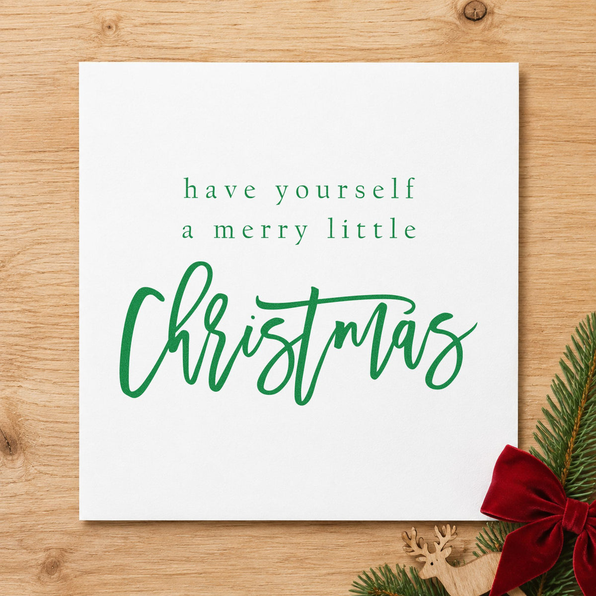 Have Yourself Merry Little Christmas craft stamp in green ink on cardstock, an easy option for lettering study album.