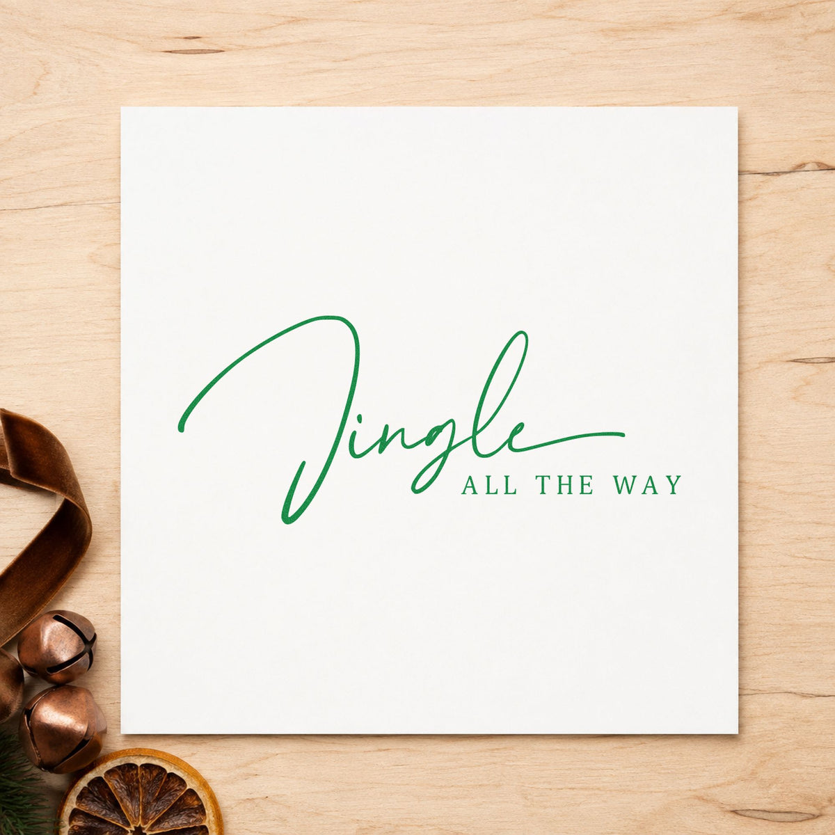 Jingle All The Way Fine craft stamp in green ink on cardstock, an easy option for delicate album page.
