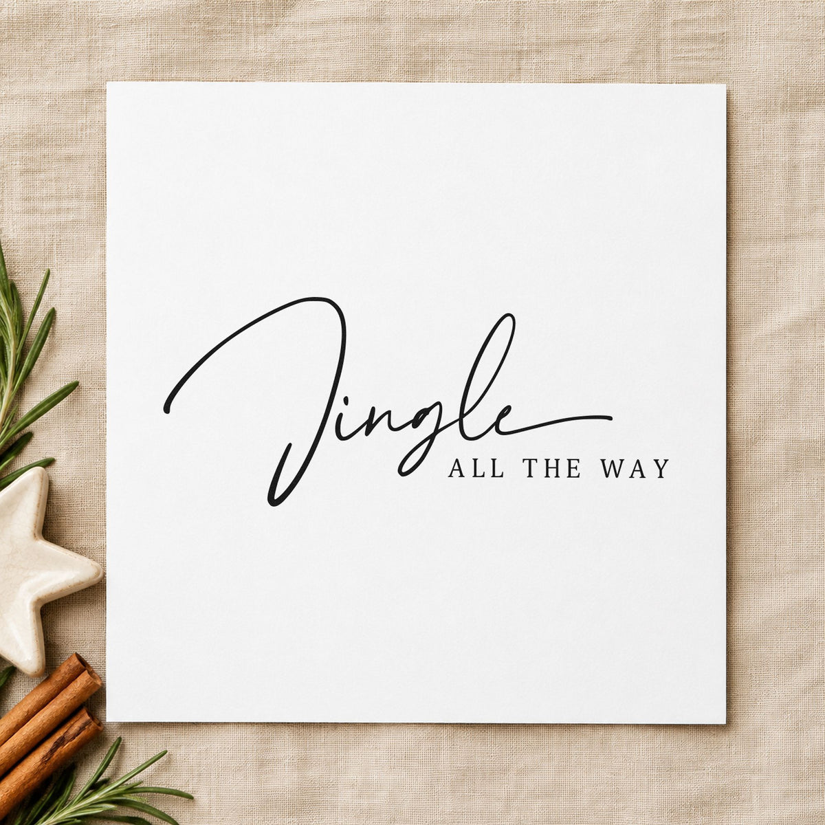 Jingle All The Way Fine rubber stamp printed in black ink, ready for slim note header and similar paper crafts.