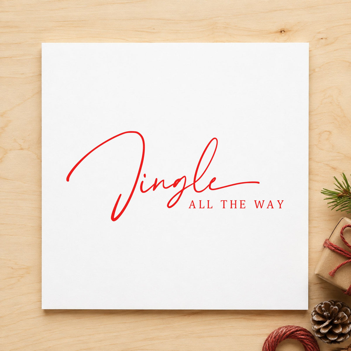 Jingle All The Way Fine rubber stamp shown in red ink, stamped for projects such as vial sleeve labels.