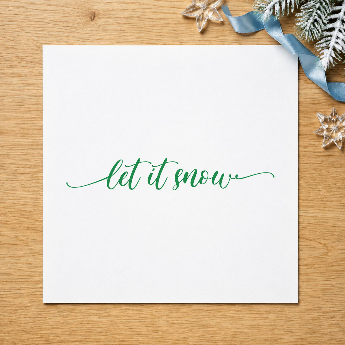 Let It Snow Flourished Line craft stamp in purple ink on cardstock, an easy option for wide album spread.