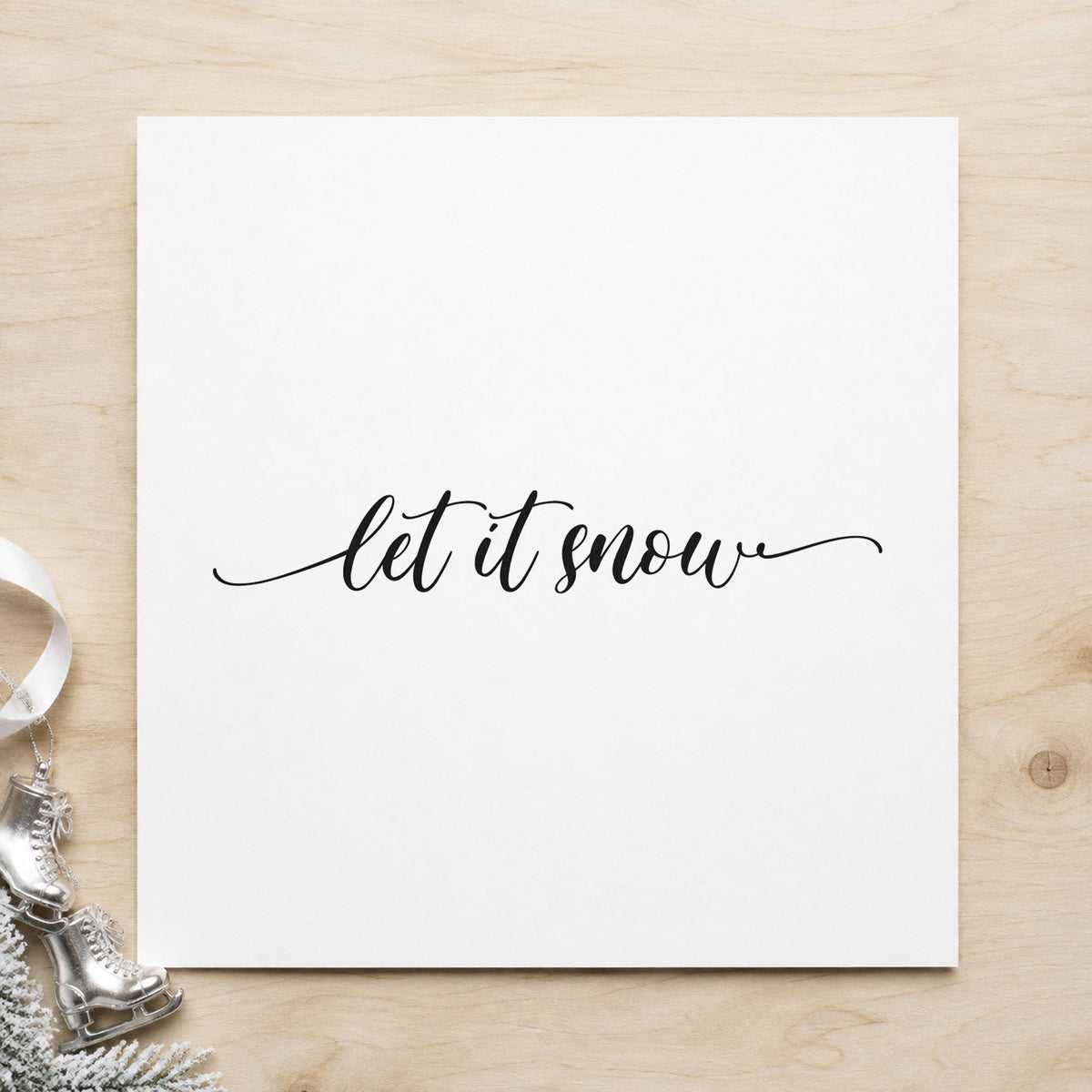 Let It Snow Flourished Line craft stamp imprint in black ink on a handmade project, one idea being belly band tags.