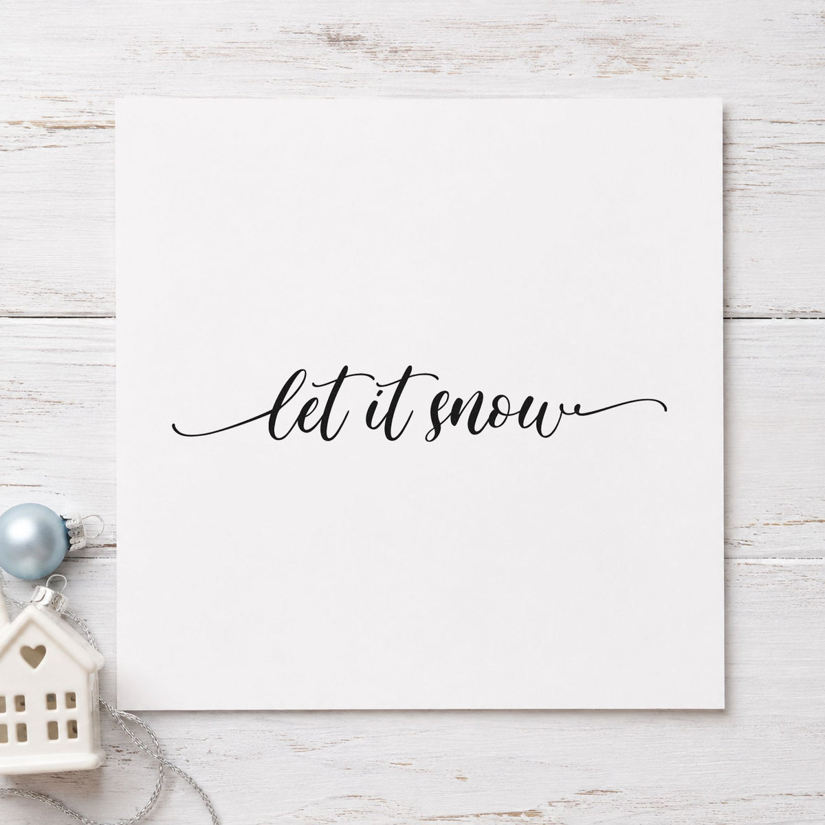Let It Snow Flourished Line rubber stamp printed in black ink, ready for letterhead top rule and similar paper crafts.