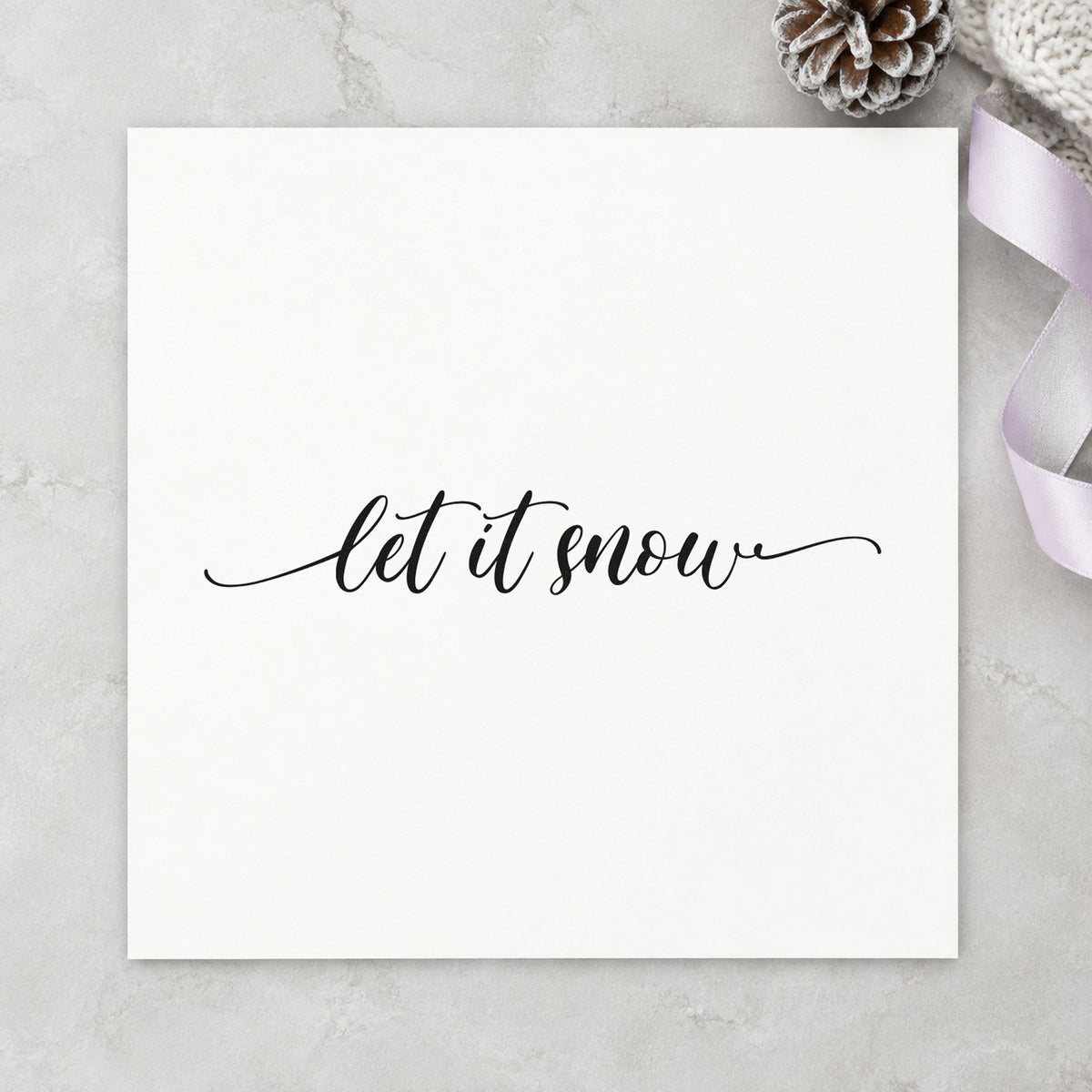 Let It Snow Flourished Line rubber stamp printed in black ink, ready for both ends cards and similar paper crafts.