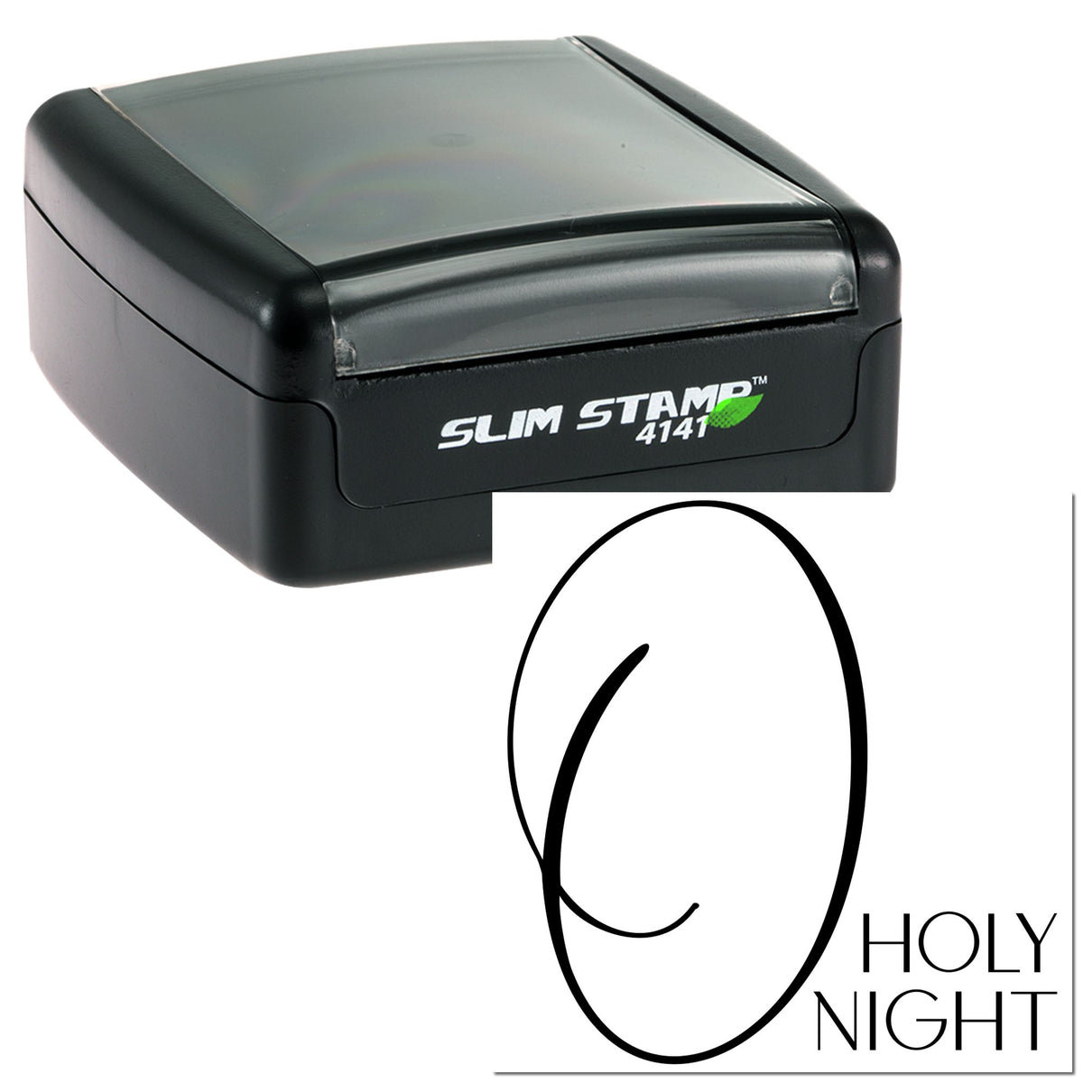 Black Slim Stamp 4141 self-inking stamp and seal with oval Holy Night design on white background.
