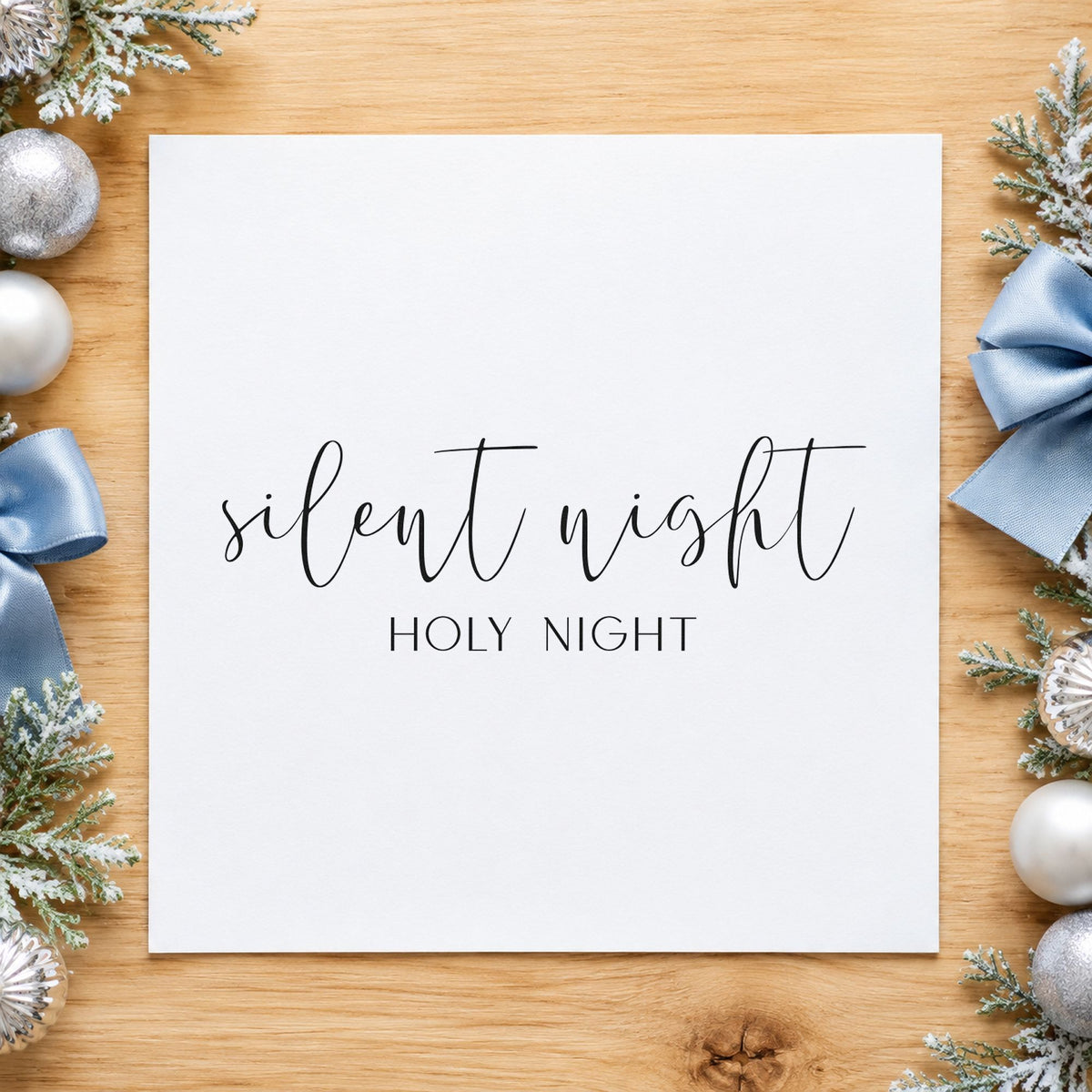 Silent Night Holy Night Script rubber stamp printed in black ink, ready for two register cards and similar paper crafts.