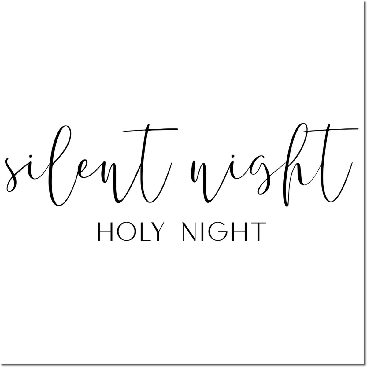 Black Silent Night stamp and seal design on white background, with cursive lettering and HOLY NIGHT in uppercase.