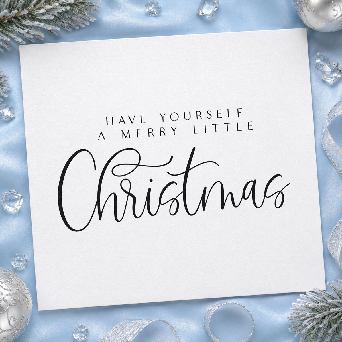 Merry Little Christmas Calligraphy rubber stamp printed in black ink, ready for evening order sheet and similar paper crafts.