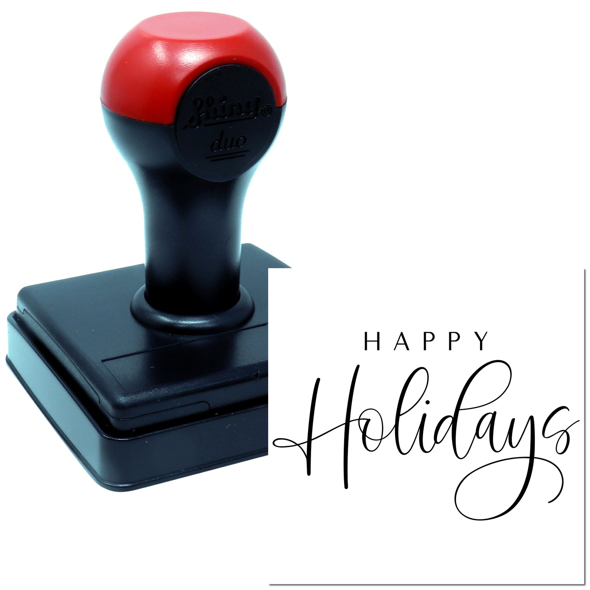 Duo Elegant Handlettered Happy Holidays Greeting Hand Stamp