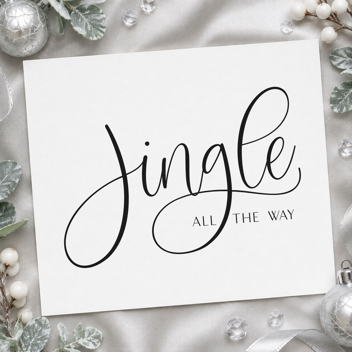 Jingle All The Way Calligraphy rubber stamp printed in black ink, ready for open margin sheet and similar paper crafts.