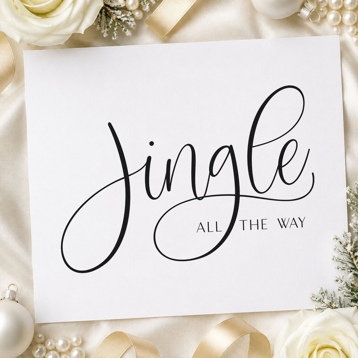 Jingle All The Way Calligraphy rubber stamp printed in black ink, ready for thin long loops cards and similar paper crafts.