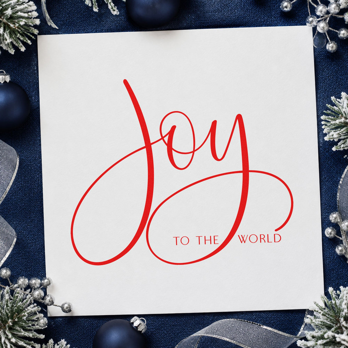 Joy To The World Loops craft stamp in red ink on cardstock, an easy option for cushion front printing.