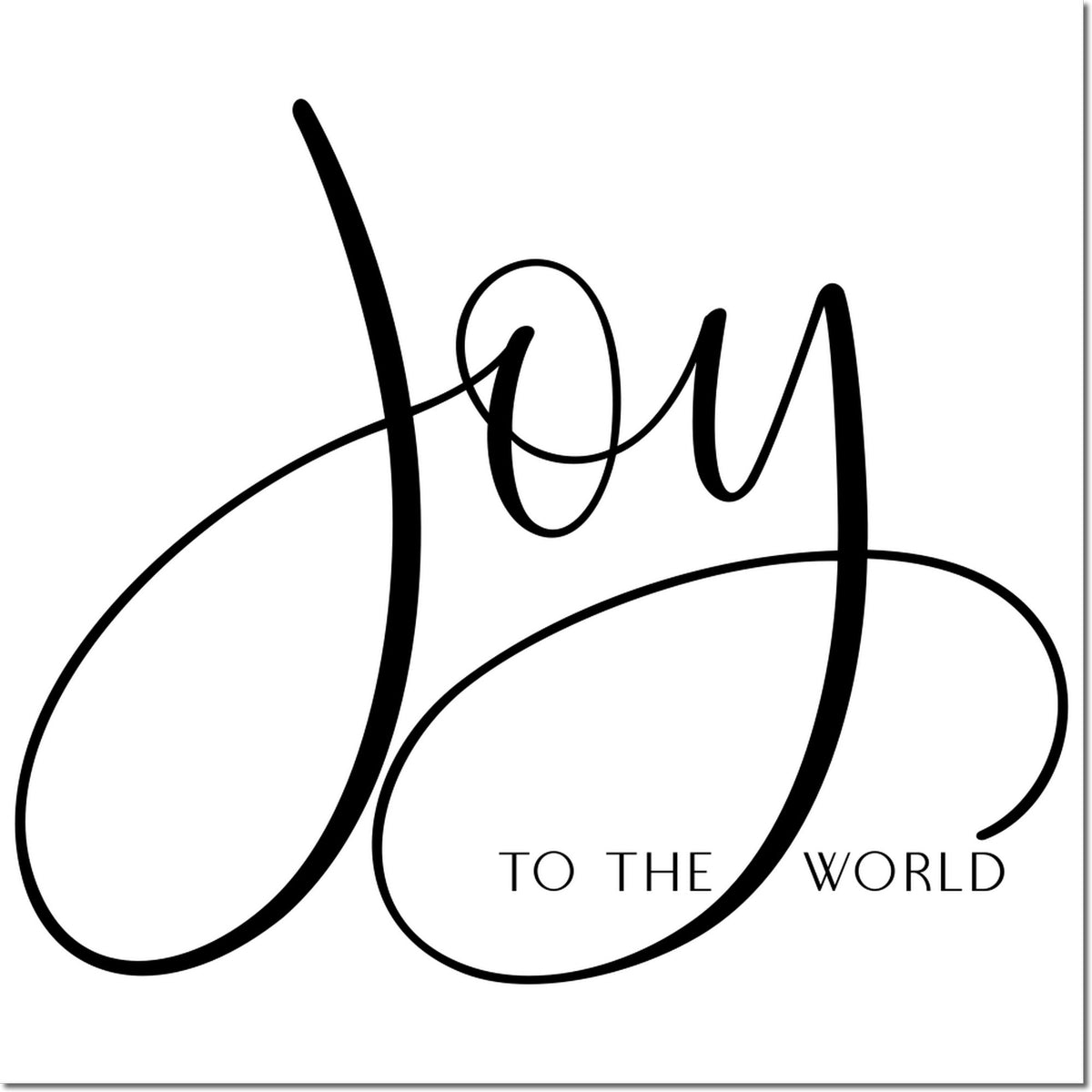 Black Joy to the World calligraphy stamp and seal design in black on white, with flowing script and elegant lettering.