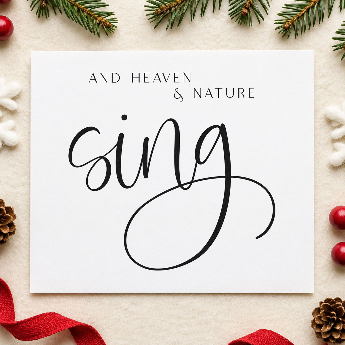 Heaven And Nature Sing craft stamp imprint in black ink on a handmade project, one idea being folder clip tags.