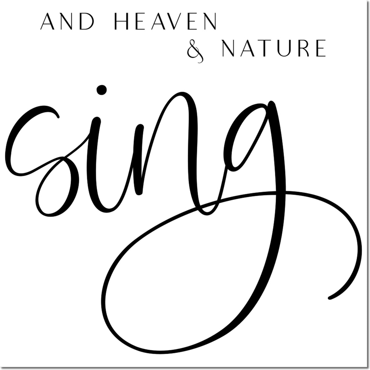 Black-and-white stamp seal design with AND HEAVEN & NATURE and large cursive lettering on a white background.