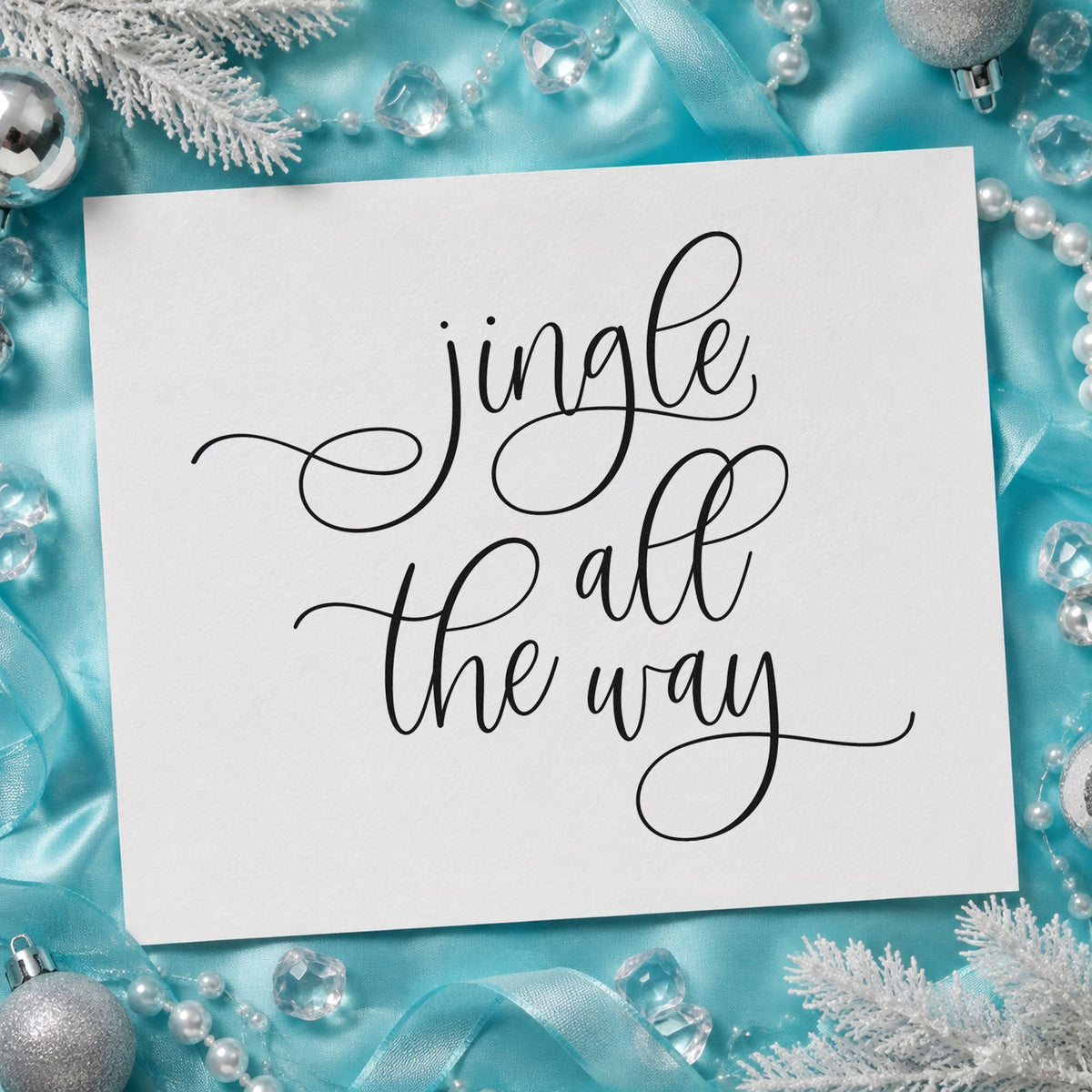 Jingle All The Way Loops rubber stamp printed in black ink, ready for column note sheet and similar paper crafts.