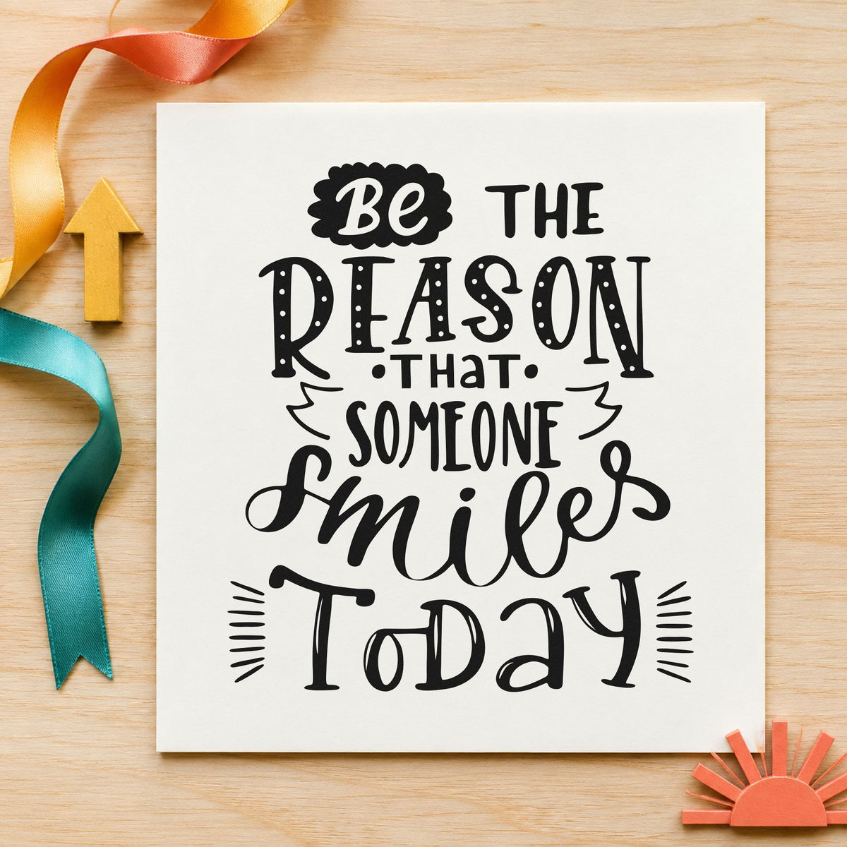 Be Someone's Reason To Smile craft stamp imprint in black ink on a handmade project, one idea being thank you gift tags.