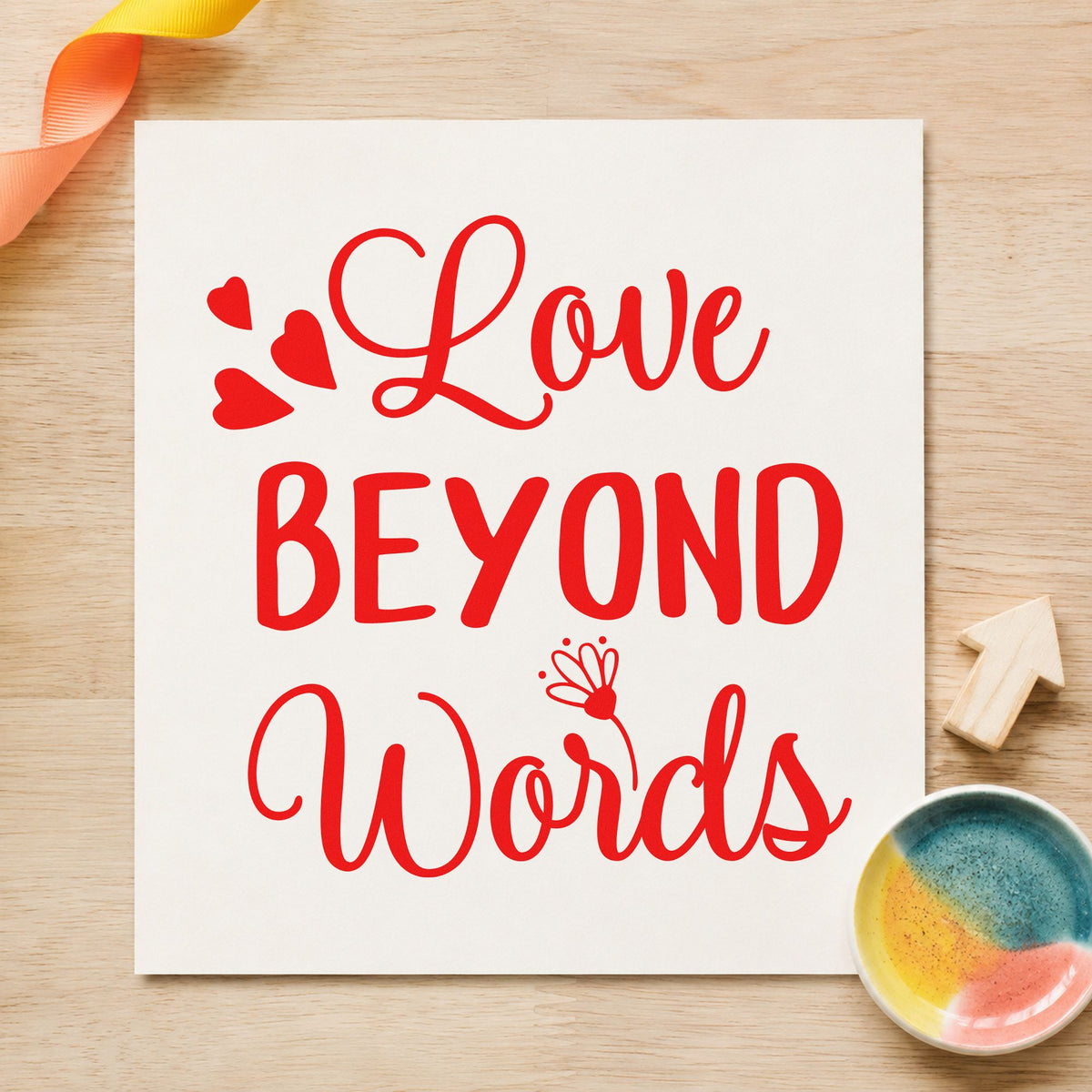 Love Beyond Words Hearts rubber stamp shown in red ink, stamped for projects such as keepsake tin labels.