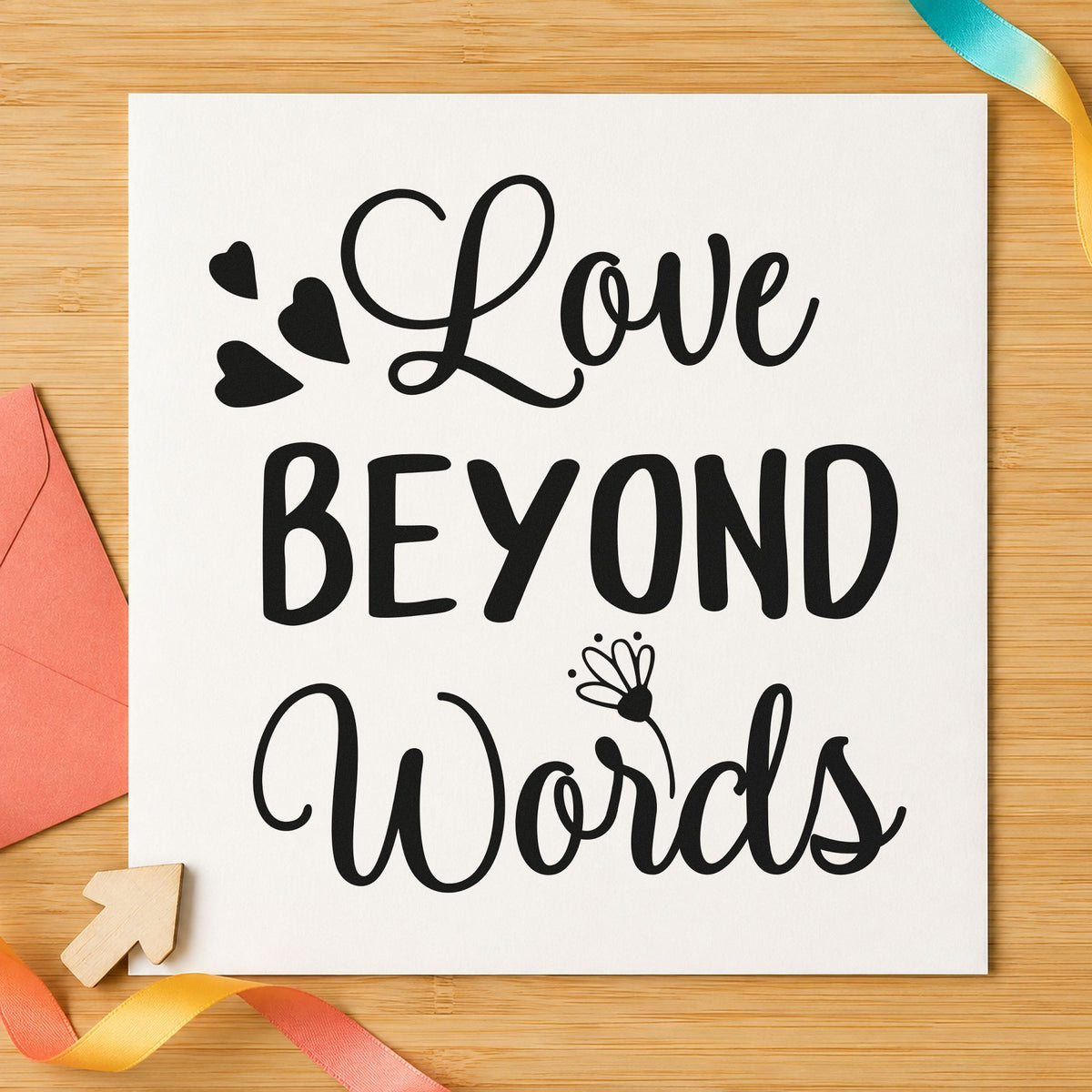 Love Beyond Words Hearts rubber stamp printed in black ink, ready for hearts and bloom cards and similar paper crafts.