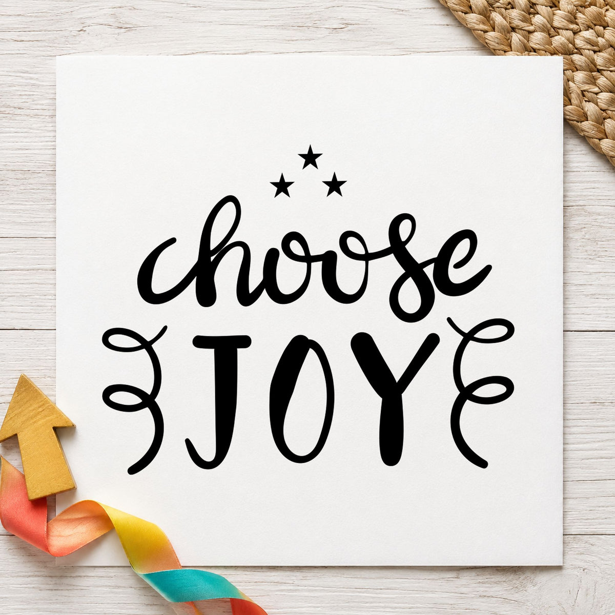 Choose Joy Stars Flourishes rubber stamp printed in black ink, ready for daily entry sheet and similar paper crafts.