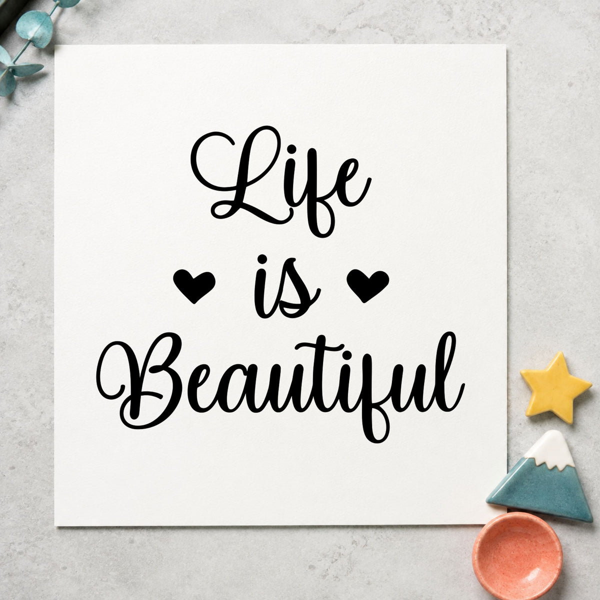 Life Is Beautiful Hearts rubber stamp printed in black ink, ready for session plan sheet and similar paper crafts.