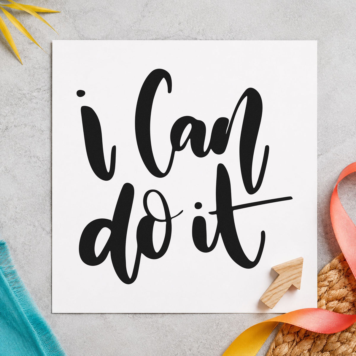 I Can Do It rubber stamp printed in black ink, ready for four word cards and similar paper crafts.