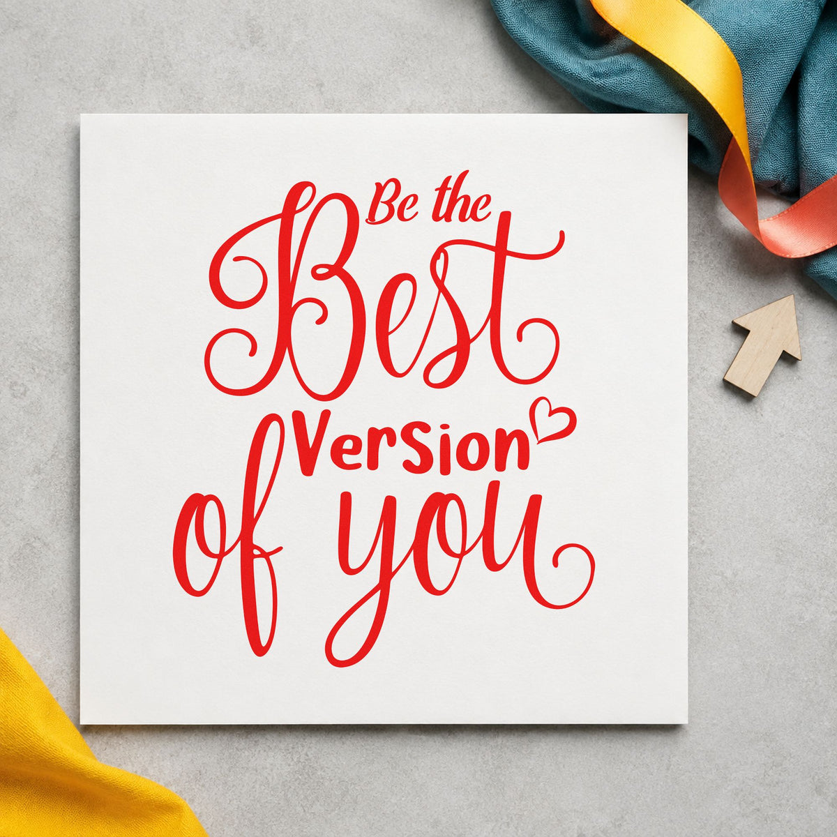 Best Version Of You craft stamp imprint in red ink on a handmade project, one idea being month review cards.